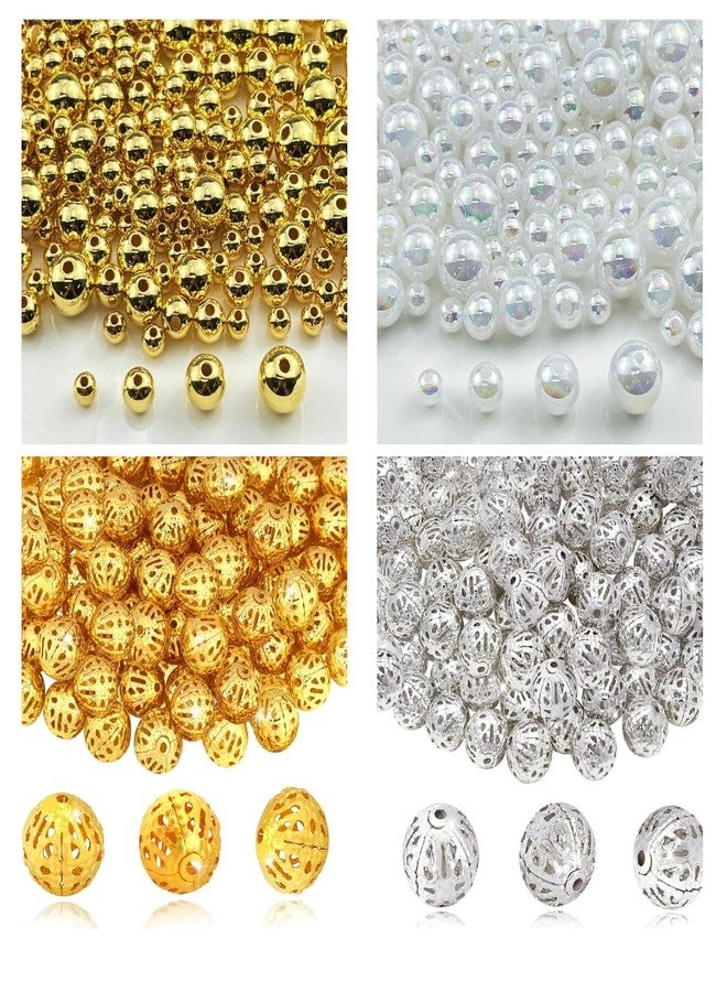 Dhruv Crafts Gold Round Filigree Beads, Metal Loose Spacer Beads, Ivory Pearl Craft Beads, Smooth Round Gold Spacer Loose Ball Beads For DIY Crafts, Jewelry Making, Bracelets, Necklaces, Earrings, Decoration |Color-Silver & Gold| |Size-8MM| |Pieces-300| - Image 1